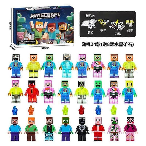 24 st blind box julkalender presentförpackning Minecraft byggklossar leksaker nedräkning små ornament Violent Bear 24 Blind Box Package C