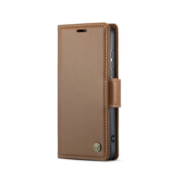 Samsung Galaxy S24 Scale CaseMe 023 Butterfly Buckle Litchi Texture RFID Antitheft Leather Brun Brun