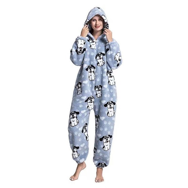 Dames vinter én-delt pyjamas tegneserie dyreprint hættetrøje jumpsuit varm hjemmebrug style 2 M