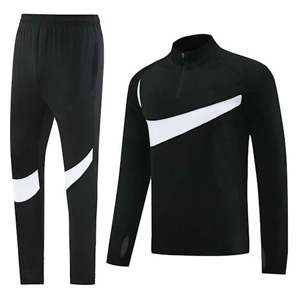 2425 Ny Vuxen Långärmad Halv-Dragkedja Fotbollsträningsdräkt Set: Andningsbar och Bekväm, Perfekt Present till Pojkar! Black XL