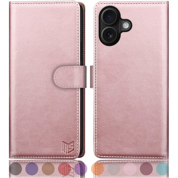 Etui til iPhone 17 6.3\" [RFID-blokering] [Magnetisk beskyttelse] Kortplads Premium PU-læderpung-etui til Apple 17 Rosaguld