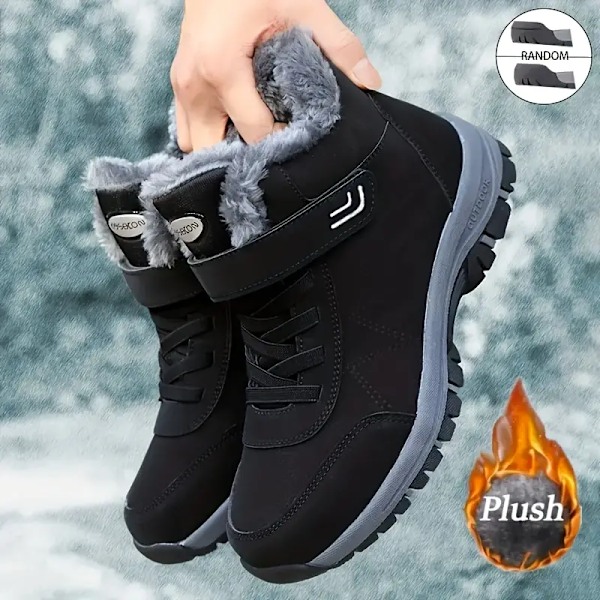 Vinterskor i bomull för män och kvinnor, vinterboots för snö, plyschfoder, halkfria och varma, tjocka och plyschfodrade varma promenadskor Black 41