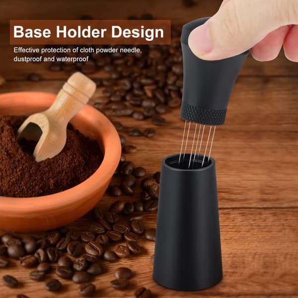 WDT Tools Espresso Kafferører, Kaffedispenser i Aluminiumslegering med Stativ, Kaffedispenser med 7 Nåle, Sort