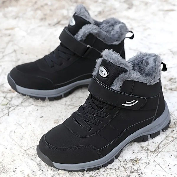 Vinterskor i bomull för män och kvinnor, vinterboots för snö, plyschfoder, halkfria och varma, tjocka och plyschfodrade varma promenadskor Black 44