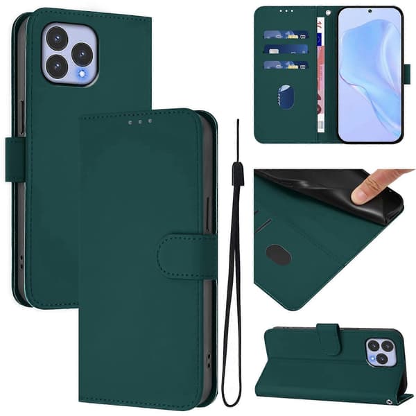 Wiko T60 / Cubot P80 Solid Color PU-deksel - Beskyttende flip-deksel Dark Green