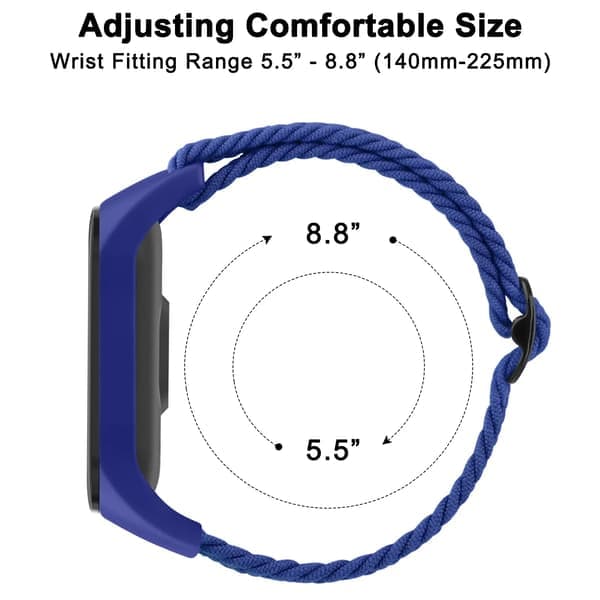 Flettet klokkerem for Xiaomi Mi Band 7 6 5 4 3 Bånd Elastisk Justerbar Rem for Amazfit 5 Erstatning Svart
