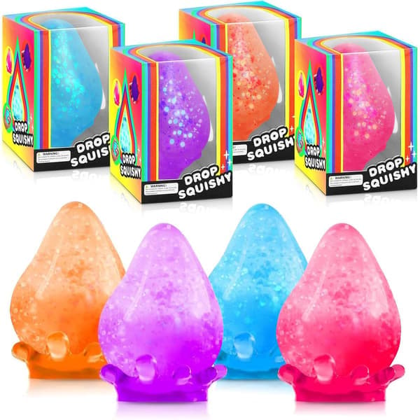 Pink Vanddråbe Glitter Squishy Bold, Blødt Sensorisk Klemmelegetøj i Silikone, Fidget Legetøj til Angstlindring med Stabil Base til Skrivebord pink