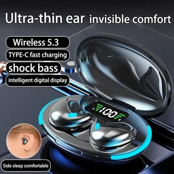 X55 Usynlige Trådløse Sovehovedtelefoner, Mini Bluetooth 5.3 Hjerte Suger med Mikrofon Støjreducerende Stereo
