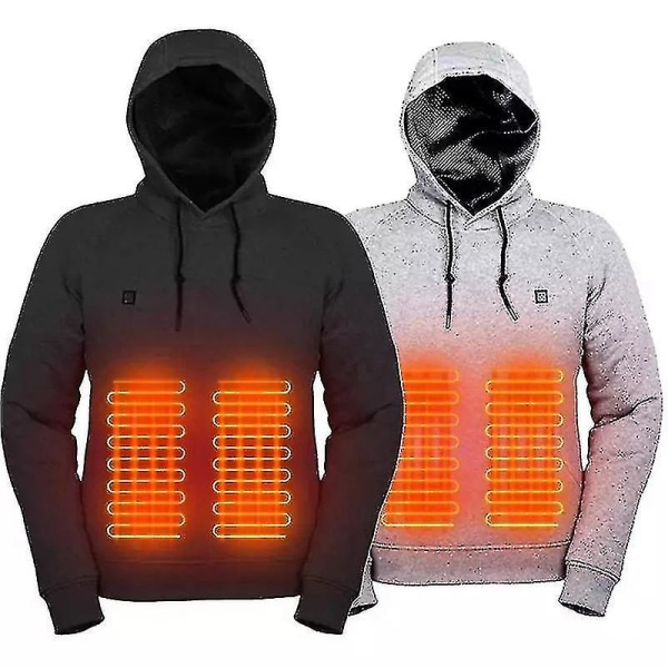 Uppvärmda Hoodies, USB Elektrisk Uppvärmning Lättvikts Huvtröjor Jacka Grey L