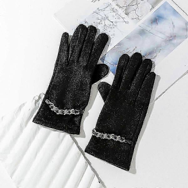 Varma vinterhandskar för kvinnor, vindtäta varma fingerhandskar black