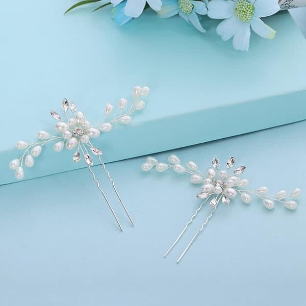 3 stk brudehårnåler perleblomst krystall brudepike smykker bryllupshårnåler rhinestone hodeplagg tilbehør hårnål