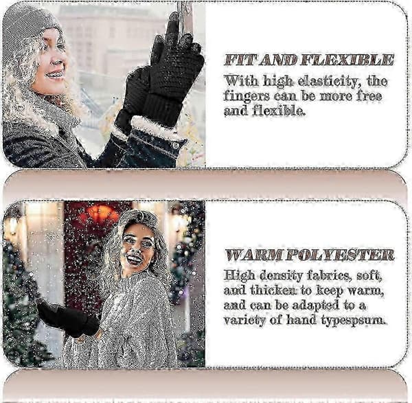 Dam Touch Screen-Handskar - Vinter Termiska Stickade Handskar Förtjockade Halkfria