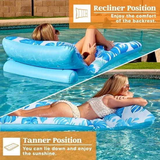 Pool Float - Oppustelig Pool Luftmadras - Lyseblå Monstera Blad Loungestol - PVC Vand Float til Sommer og Ferie - 180 X 90 Cm