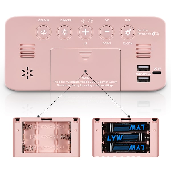2024 Ny Högtalande Väckarklocka! Digital klocka med 7-färgad nattlampa, justerbar volym och ett måste vid sängen i sovrummet – en färgad LED-klocka Pink