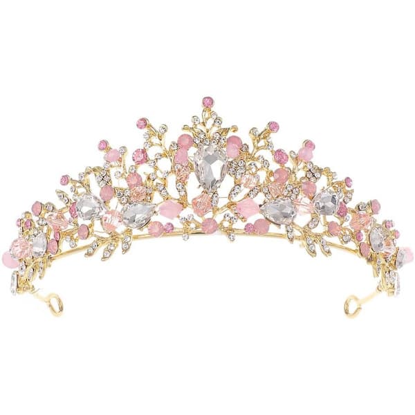Rosa krystalltiara for barn - Prinsesse Rhinestone krone hårbøyle, bryllup, bursdag, konfirmasjonstilbehør