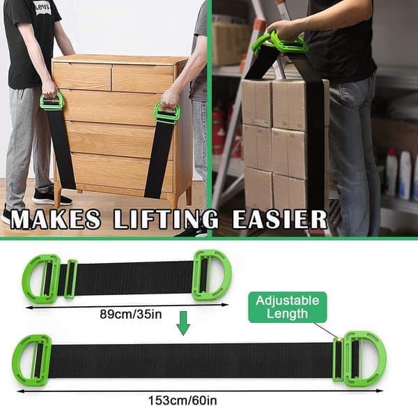 Flyttestropper Sett med 2 Løftestropper for Møbler Skuffer Madrass Byggehåndtering Stropper Støtte 270 kg Bærestropper for Flytting