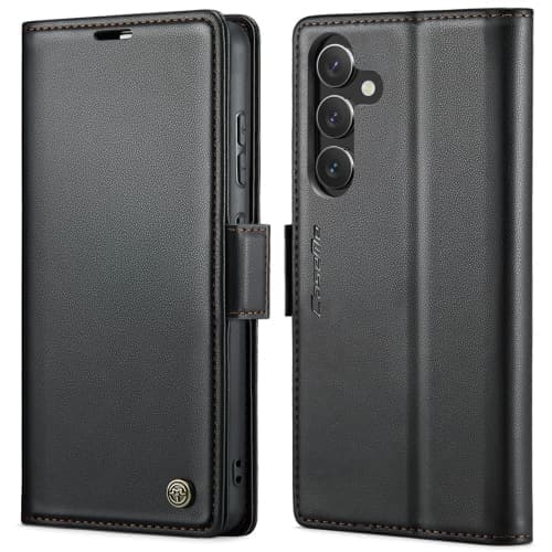 Samsung Galaxy S24 Scale CaseMe 023 Butterfly Buckle Litchi Texture RFID Antitheft Leather Black Svart