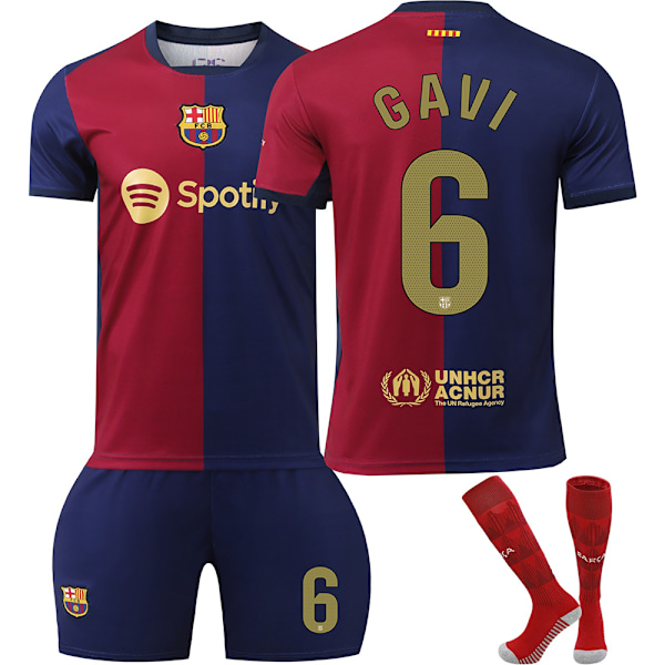 2425 Barcelona Hjemmefotballdrakt nr. 6 GAVI Fotballdraktsett Gold 18