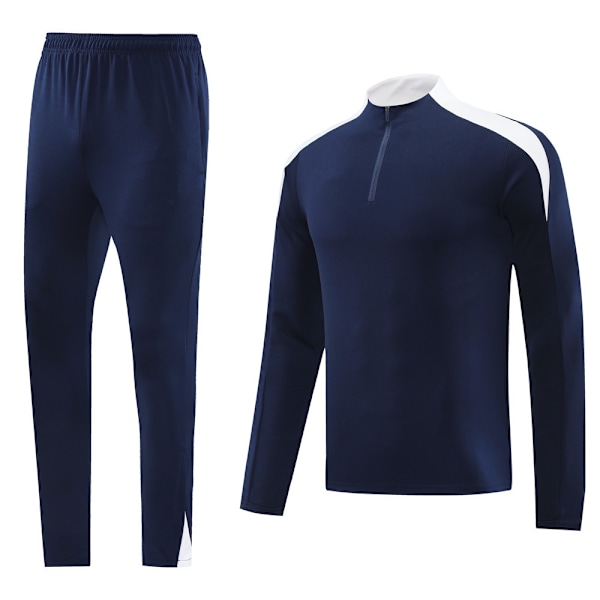 2425 Ny Vuxen Långärmad Halv-Dragkedja Fotbollsträningsdräkt Set - Snabbtorkande, Andningsbar och Bekväm, Perfekt Present till Pojkar Royal blue L