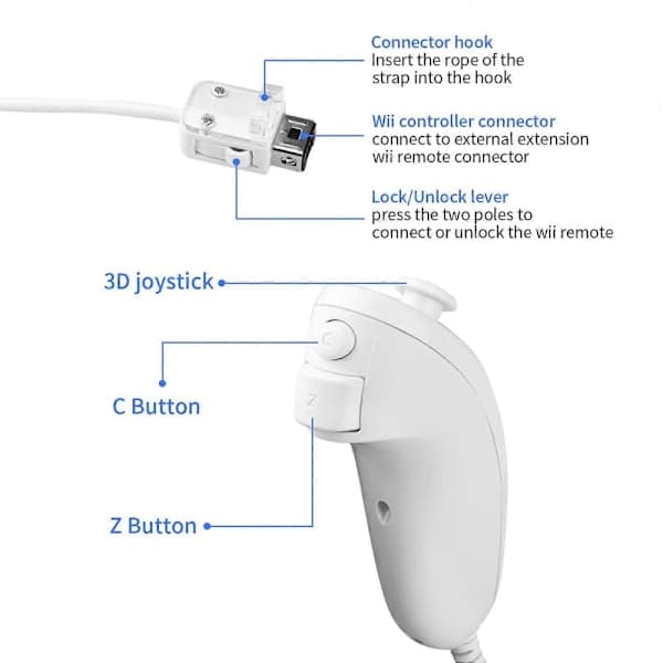 Wii Nunchuk Controller 2-pak, Joystick Game Controller kompatibel med Nintendo Wii og Wii U