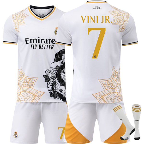2526 Nya Real Madrid Vit Orm Specialutgåva Fotbollströja Nr 7 Cristiano Ronaldo och andra stjärnors vuxen- & barnset, spräng arenan! NO.7 VINI JR. 16