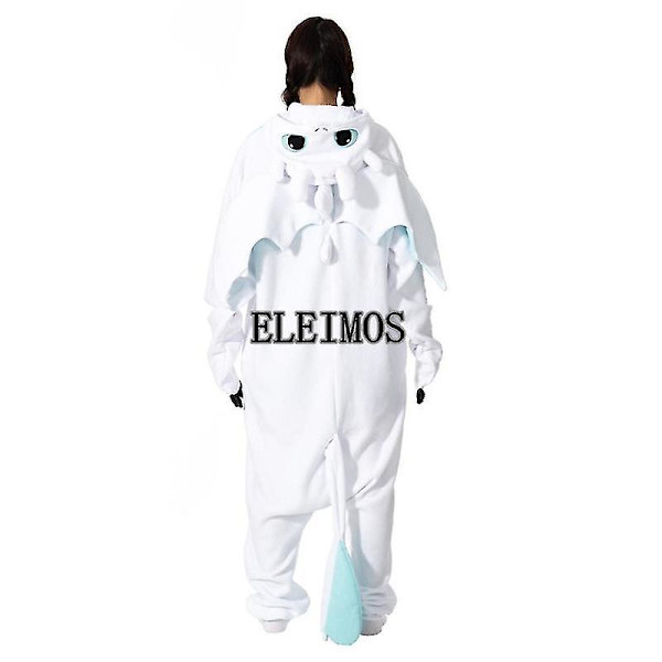 Cartoon Toothless Onesie Pyjamas Vuxna Kvinnor Män Djur Pyjamas Hemkläder Halloween Cosplay Festdräkter White M Fit 158-168cm