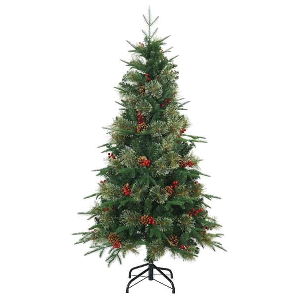 Juletræ i plast med hængsler og 150 LED-lys Grøn 150 cm PE og PVC