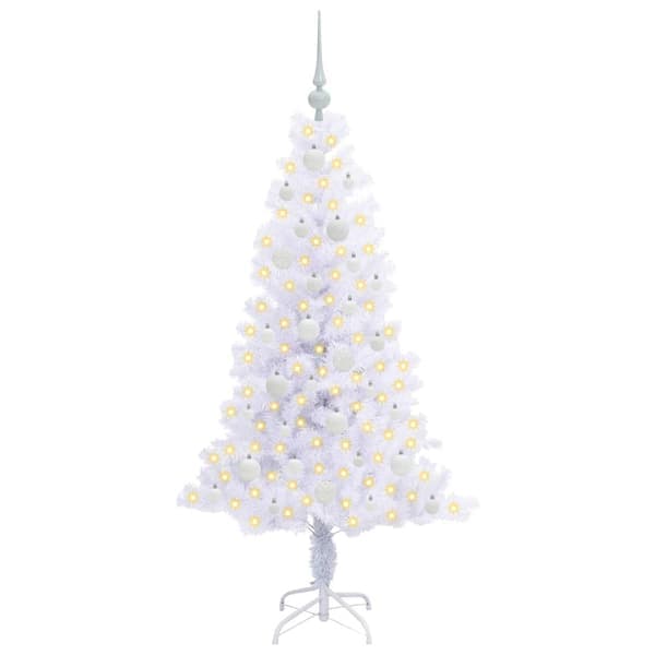 Tekokuusi 150 LED-valolla Valkoinen 150 cm PVC ja teräs
