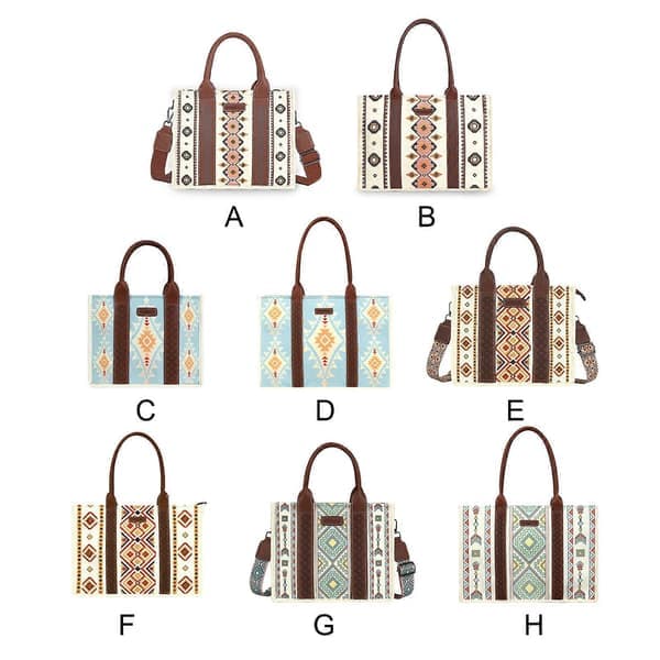 Wrangler Mulepose Western Tasker til Kvinder Skuldertaske Boho Aztec Håndtasker 100% Ny Beige Blå L