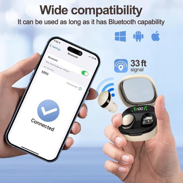 Sovehovedtelefoner, Usynlige Mini Trådløse Bluetooth-hovedtelefoner, Sove til Sidesovere, Små Ørepropper, Skjult til Arbejde, Velegnet