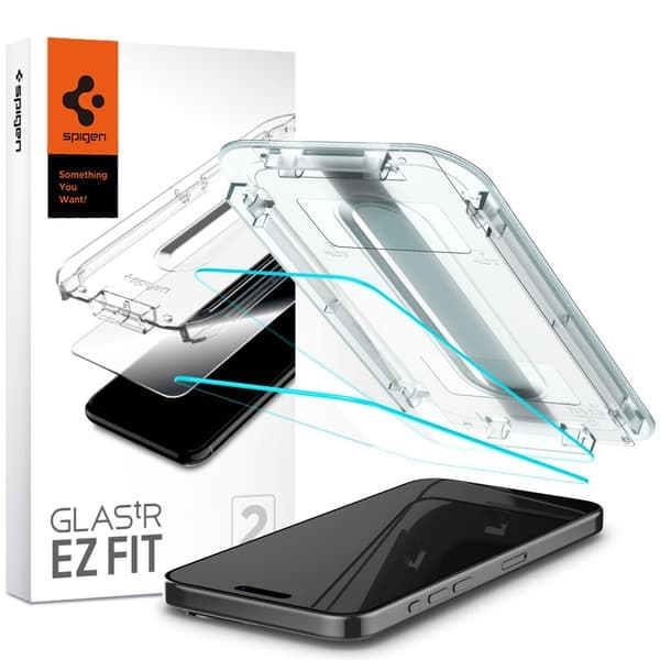 Spigen härdat glas GLAS.TR \"EZ FIT\" 2-pack för iPhone 15 Pro 6.1\" redo