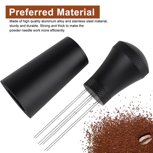 WDT Tools Espresso Kafferører, Kaffedispenser i Aluminiumslegering med Stativ, Kaffedispenser med 7 Nåle, Sort