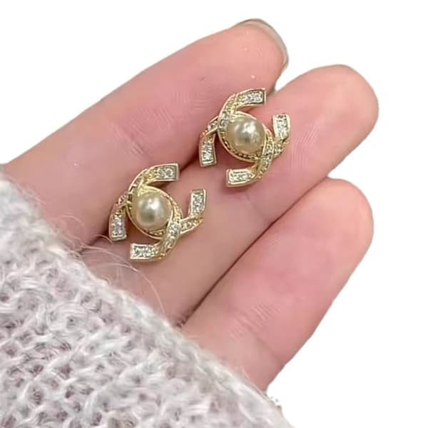 C Bogstav Øreringe Diamant Perle Øreringe Cc Klassiske Gaver Stil 4 Style 4