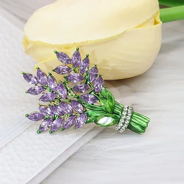 Lavendel Tulip Krystall Rhinestone Brosje for Kvinner, Elegant Blomst Slipsnål, Bryllup & Motesmykker