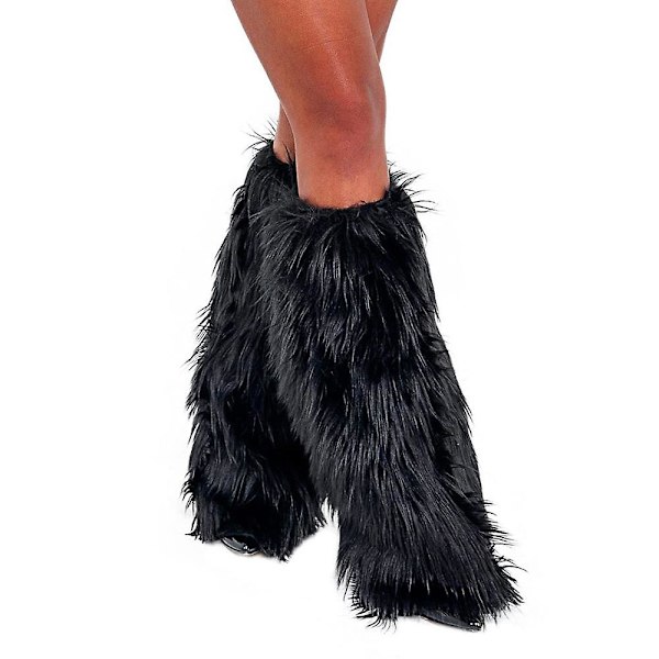 Fuzzy Benvärmare För Kvinnor Flickor Vinter Varm Boot Cover Julfest Cosplay Set Black