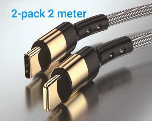 2 - Pakke Lader til iPhone - USB - C - Kabel / Ledning - 20W - 2m - Hurtiglader GULL/SVART