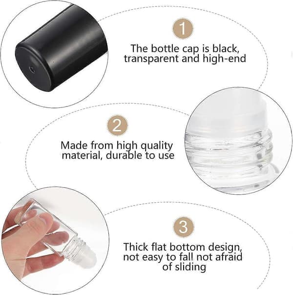2 stk 30 ml klare glassflasker for eteriske oljer med rullekule i rustfritt stål og påfyllbare korker