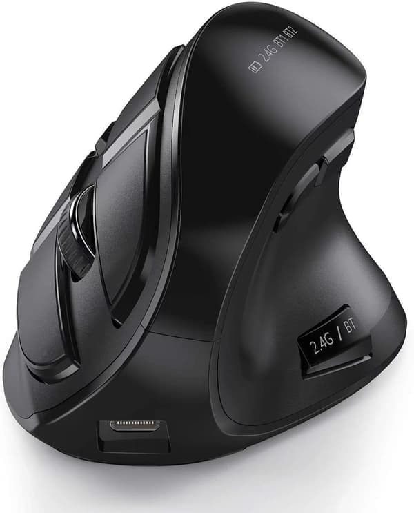 Ergonomisk mus, trådløs vertikal mus Genopladelig optisk mus til multifunktionel brug (Bluetooth 5.0+ Bluetooth 3.0+USB-forbindelse) Sort