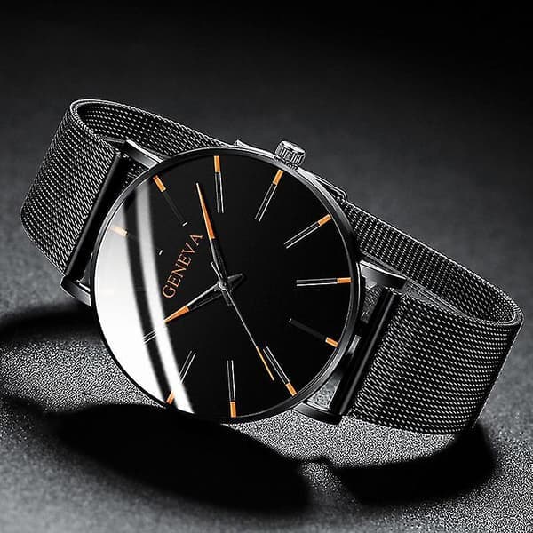 Herrearmbåndsur Analog Quartz Formel Stil Trendy Mode Casual Ur Rustfrit Stål Rustfrit Stål, Voksen, Sort Urkasse Orange Visere