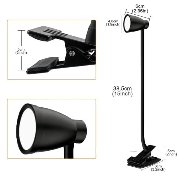 Himmennettävä LED-lukulamppu/puristinlamppu 3000-6500K