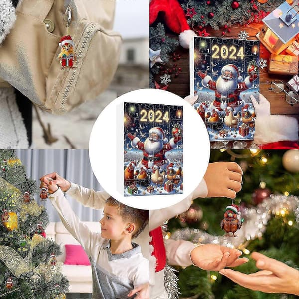 Julekalender - Kyllinge Ankomst Nedtælling Blind Box, Mini Akryl Kyllinge Baby Vedhæng Gave Sæt G