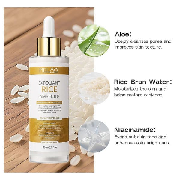 Svart og hvit rispeeling, risampulle duo eksfolierende løsning, myk ris ansikts- og kroppspeelingserum, svart og hvit ris hudpleieampulle 3pcs