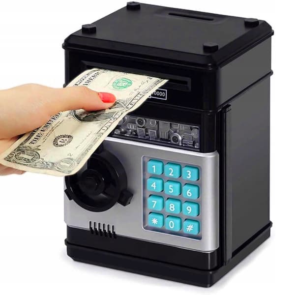 Elektronisk sparing for barn: Minibank med sikker PIN-kode og myntlesere