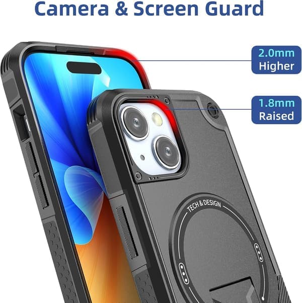 Magnetisk iPhone-deksel med stativ, kompatibelt med MagSafe, solid innebygd stativ, støtsikkert med militærgradert fallbeskyttelse, størrelse iPhone 14 Black iPhone 14