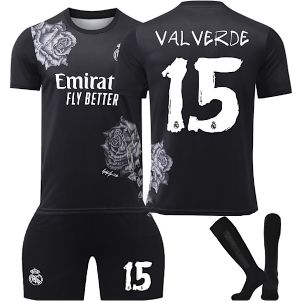 2425 Real Madrid Y3 co-branded fotballdrakt nr. 7, Ronaldo 5, Bellingham 10, Mbappe og andre voksne og barns fotballdraktsett No.15 VALVERDE 2XL