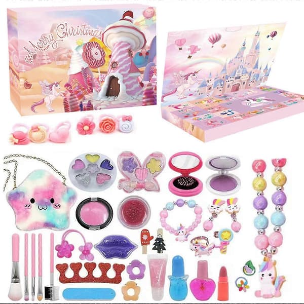 Piger Makeup Smykker Gaveæske - DIY Julekalender 2023, Pink Jule-nedtællingssæt 1