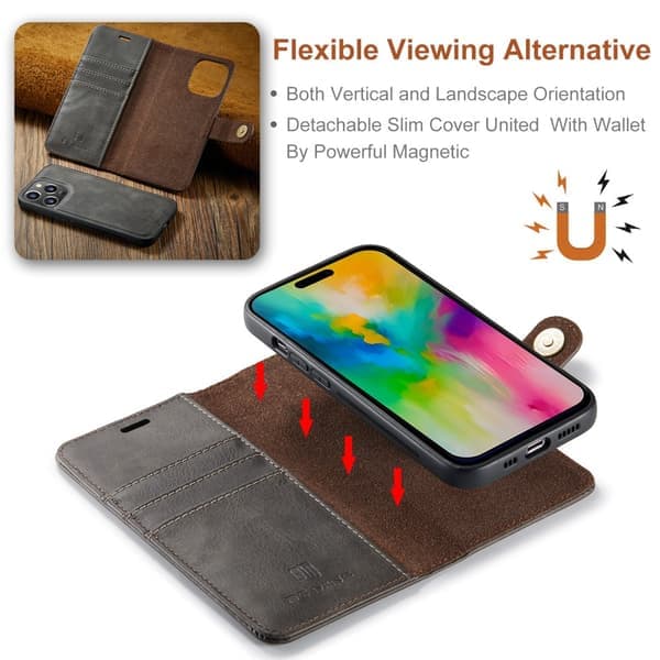 DG MING iPhone 16 Pro 2-in-1 magneettinen lompakkokotelo - harmaa harmaa