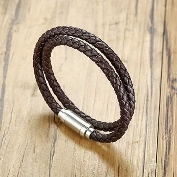 Läderarmband för män - Äkta flätat läderarmband med magnetlås
