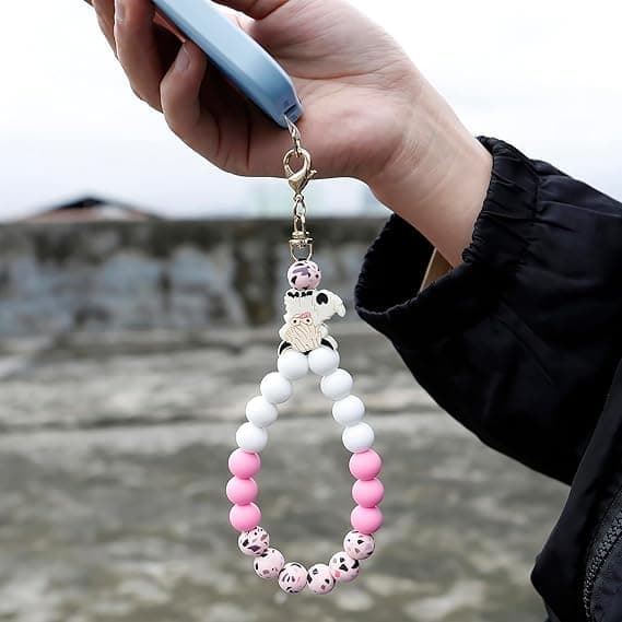 3-pakning mobilkjede, perlenøkkelring, armbånd, håndleddsstropp, mobiltelefonpynt