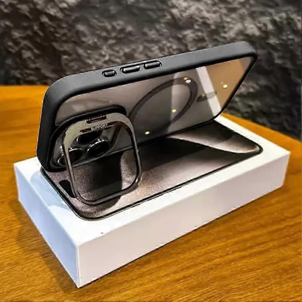 Stødsikkert magnetisk MagSafe iPhone 14-cover med linsebeskytter og stativ til Pro Max Plus Sort Ip14pro Ip14pro